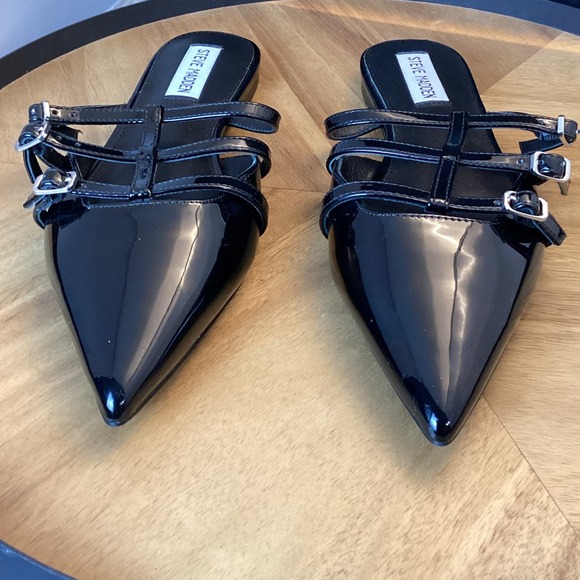 Steve Madden Shoes - Steve Madden Shatter Pointed Toe Mule Flats Black Patent Leather Women Size 7.5M